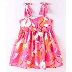 Babyhug Rayon Woven Sleeveless Floral Printed Frock -Pink