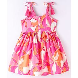 Babyhug Rayon Woven Sleeveless Floral Printed Frock -Pink
