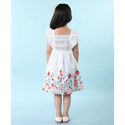 Babyhug Poplin Woven Frill Sleeves Frock with Floral Print - White