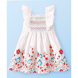 Babyhug Poplin Woven Frill Sleeves Frock with Floral Print - White