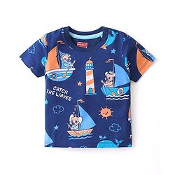 Babyhug 100% Cotton Knit Single Jersey Half Sleeves T-Shirt & Shorts With Light House Print - Blue