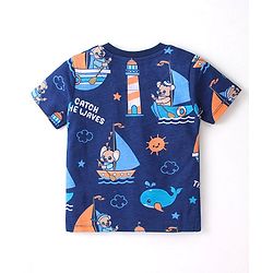Babyhug 100% Cotton Knit Single Jersey Half Sleeves T-Shirt & Shorts With Light House Print - Blue