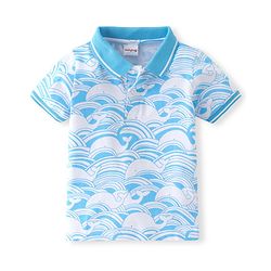 Babyhug 100% Cotton Knit Half Sleeves Polo T-Shirt with Whale Print- Blue
