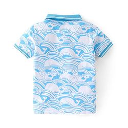 Babyhug 100% Cotton Knit Half Sleeves Polo T-Shirt with Whale Print- Blue