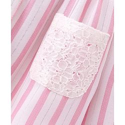 Babyhug Single Jersey Knit Singlet Sleeves Frock Striped With Headband - Pink