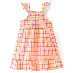 Babyhug Royan Woven Sleeveless Checkered Frock - White Yellow & pink