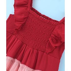 Babyhug Rayon Woven Frill Sleeves Smocking Detailing Colour Block Tiered Frock - Multicolour