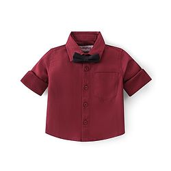 Babyhug Woven Full Sleeves Party Wear Shirt & Trousers Set with  Bow & Suspender - Maroon & Black
