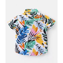 Babyhug Cotton Woven Half Sleeves Shirt & Denim Shorts Set With Tropical Print - Multicolor