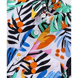 Babyhug Cotton Woven Half Sleeves Shirt & Denim Shorts Set With Tropical Print - Multicolor