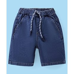 Babyhug Cotton Woven Half Sleeves Striped Shirt & Denim Shorts Set - White & Blue