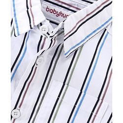 Babyhug Cotton Woven Half Sleeves Striped Shirt & Denim Shorts Set - White & Blue