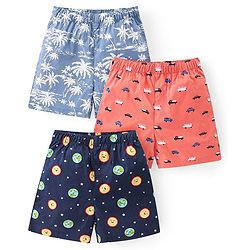 Babyhug Poplin Printed Boxers Pack of 3 - Blue & Orange