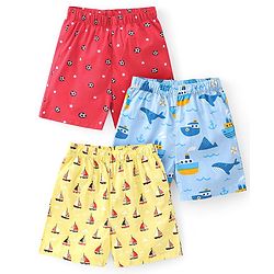 Babyhug Poplin Woven Boxers Football Whale & Boat Print Pack of 3 - Multicolour