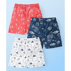 Babyhug Poplin Woven  Boxers with Rocket & Submarine Print Pack of 3 - Multicolour