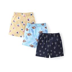 Babyhug Poplin Woven Boat & Sloth Print Boxers Pack of 3 - Multicolour