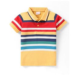 Babyhug Cotton Knit Half Sleeves Polo T-Shirt with Stripes- Mustard