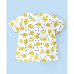 Babyhug Woven Half Sleeves Night Suit With Lemon Print - White & Yellow