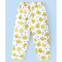 Babyhug Woven Half Sleeves Night Suit With Lemon Print - White & Yellow