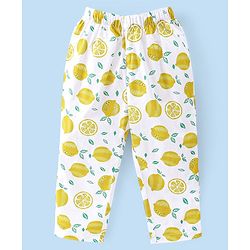 Babyhug Woven Half Sleeves Night Suit With Lemon Print - White & Yellow