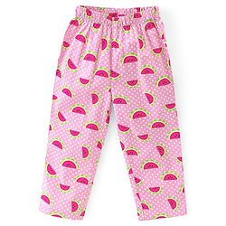 Babyhug Poplin Woven Half Sleeves Night Suit Polka Dot & Watermelon Print - Pink