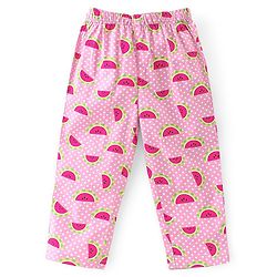 Babyhug Poplin Woven Half Sleeves Night Suit Polka Dot & Watermelon Print - Pink