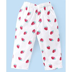 Babyhug Poplin Woven Half Sleeves Night Suit Strawberry Print - White