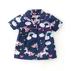 Babyhug Cotton Knit Single Jersey Half Sleeves Night Suit With Unicorn Print - Navy Blue