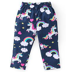 Babyhug Cotton Knit Single Jersey Half Sleeves Night Suit With Unicorn Print - Navy Blue