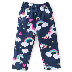 Babyhug Cotton Knit Single Jersey Half Sleeves Night Suit With Unicorn Print - Navy Blue