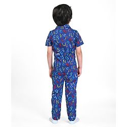 Babyhug Poplin Woven Half Sleeves Night Suit With Alphabet Print - Blue