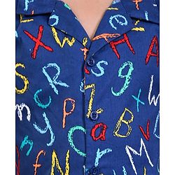 Babyhug Poplin Woven Half Sleeves Night Suit With Alphabet Print - Blue