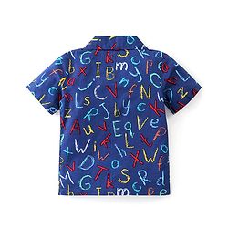 Babyhug Poplin Woven Half Sleeves Night Suit With Alphabet Print - Blue