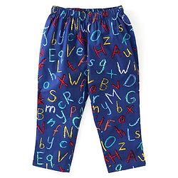 Babyhug Poplin Woven Half Sleeves Night Suit With Alphabet Print - Blue