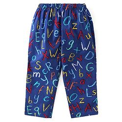 Babyhug Poplin Woven Half Sleeves Night Suit With Alphabet Print - Blue