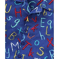 Babyhug Poplin Woven Half Sleeves Night Suit With Alphabet Print - Blue