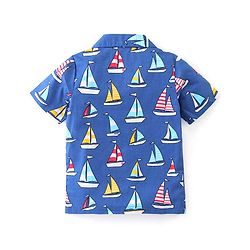 Babyhug Poplin Woven Half Sleeves Night Suit with Boat Print - Blue