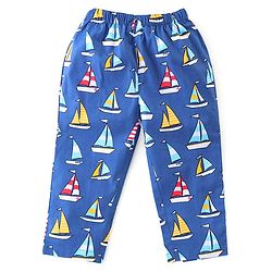 Babyhug Poplin Woven Half Sleeves Night Suit with Boat Print - Blue
