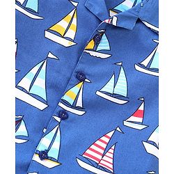 Babyhug Poplin Woven Half Sleeves Night Suit with Boat Print - Blue