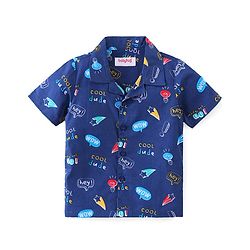 Babyhug Poplin Woven Half Sleeves Night Suit Text Bubbles Print - Navy