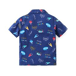 Babyhug Poplin Woven Half Sleeves Night Suit Text Bubbles Print - Navy