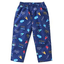 Babyhug Poplin Woven Half Sleeves Night Suit Text Bubbles Print - Navy