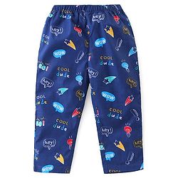 Babyhug Poplin Woven Half Sleeves Night Suit Text Bubbles Print - Navy