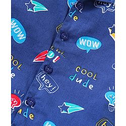 Babyhug Poplin Woven Half Sleeves Night Suit Text Bubbles Print - Navy