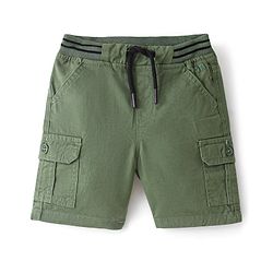 Babyhug Cotton Spandex Twill Above Knee Length Solid Color Bermuda - Olive