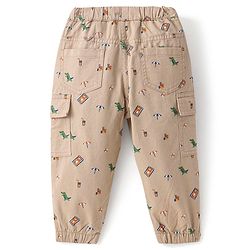 Babyhug Cotton Lycra Woven Full Length Trousers With Stretch Beach Theme Print-Khaki