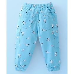Babyhug Cotton Lycra With Stretch Woven Full Length Trousers With Bird Print - Blue