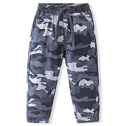 Babyhug Cotton Woven Full Length Trousers with Stretch Camouflage Print -Grey