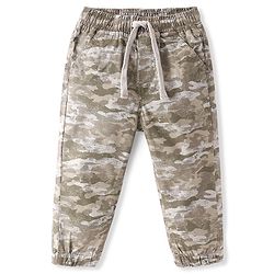Babyhug Cotton Woven Full Length Trousers with Stretch Camouflage Print -Beige
