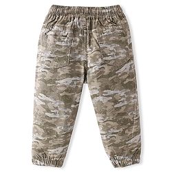 Babyhug Cotton Woven Full Length Trousers with Stretch Camouflage Print -Beige